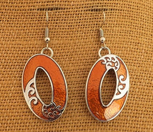 Load image into Gallery viewer, Light Orange Oval Earrings with Ponga Frond
