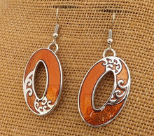 Load image into Gallery viewer, Light Orange Oval Earrings with Ponga Frond
