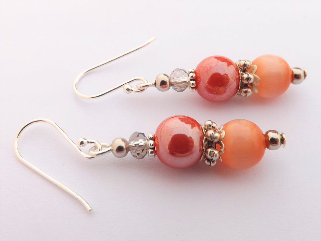 Light Orange Ulexite & Glass Bead Earrings