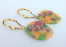 Load image into Gallery viewer, Light Orange, Green, Mauve &amp; Gold Tone Acrylic Drop Earrings
