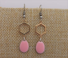 Load image into Gallery viewer, Light Pink Drop Earrings with Gold Tone Hexagon
