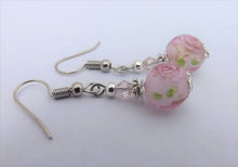 Load image into Gallery viewer, Light Pink Floral Glass Bead Earrings
