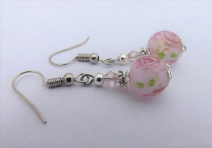 Light Pink Floral Glass Bead Earrings