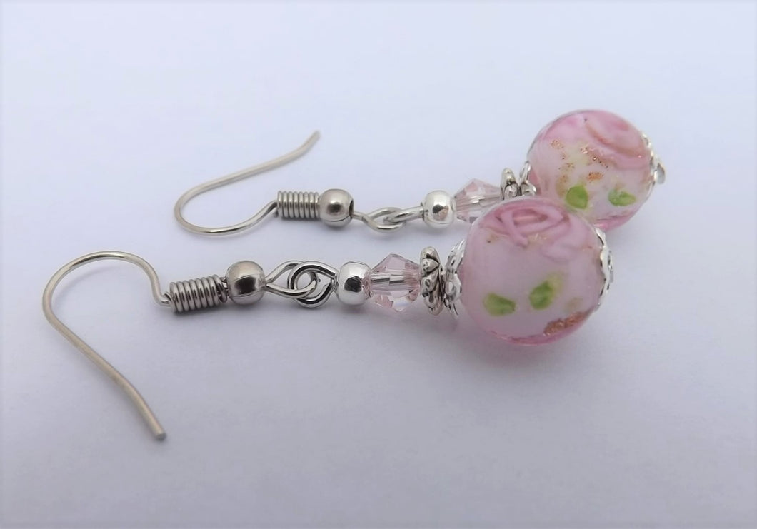 Light Pink Floral Glass Bead Earrings