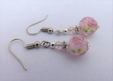 Load image into Gallery viewer, Light Pink Floral Glass Bead Earrings
