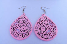 Load image into Gallery viewer, Floral Wood Drop Earrings (multiple colour options)
