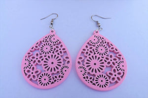 Floral Wood Drop Earrings (multiple colour options)