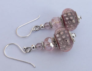 Light Pink Sparkle Acrylic Bead Earrings on Sterling Silver Hooks