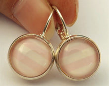 Load image into Gallery viewer, Light Pink Stripes  - Silver Tone Dome Earrings on Lever Back Hooks
