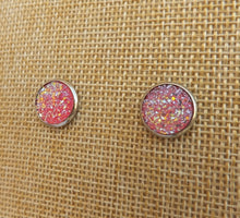 Load image into Gallery viewer, Darker Pink &amp; Gold Glittery Stud Earrings
