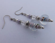 Load image into Gallery viewer, Light Purple &amp; Silver Handmade Glass Bead Earrings
