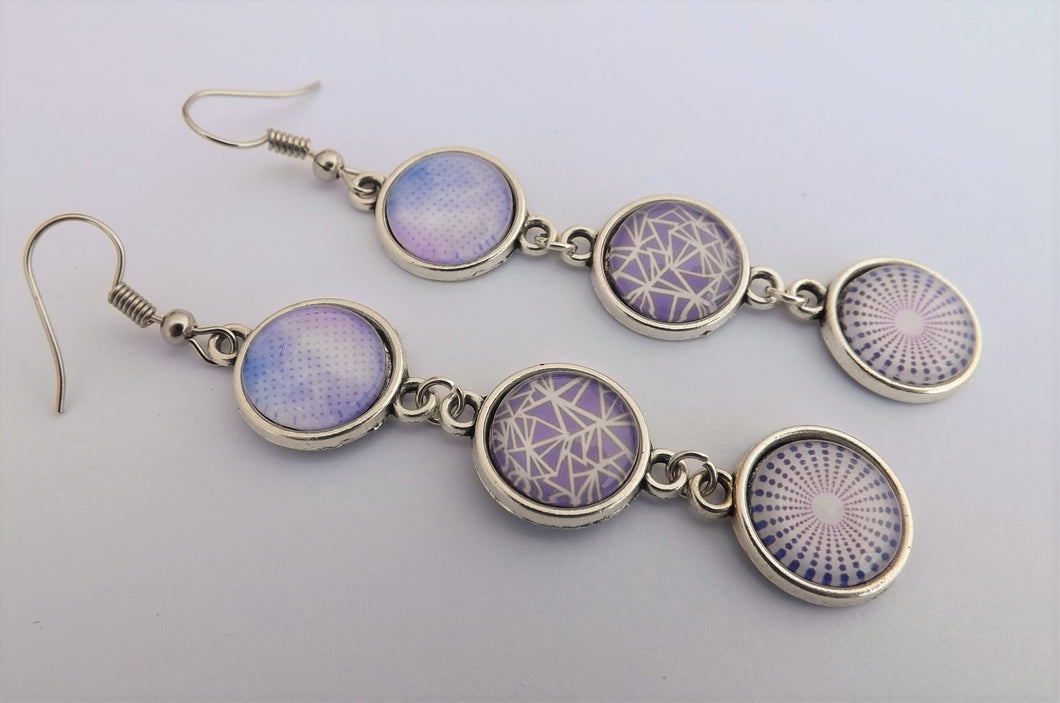 Light Purple & White Triple Drop Dome Earrings