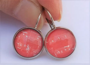 Light Red Musical Notes  - Dome Earrings