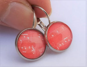 Light Red Musical Notes  - Dome Earrings