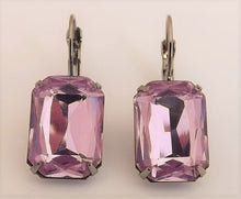 Load image into Gallery viewer, Lilac Purple Faceted Rectangle on Gunmetal Grey, Lever Back Earrings
