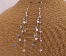 Load image into Gallery viewer, Long Light Pink, White &amp; Blue Ulexite Bead Earrings
