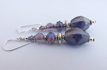 Load image into Gallery viewer, Long Purple Glass Bead Earrings
