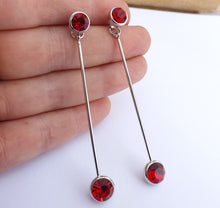 Load image into Gallery viewer, Long Silver Tone Diamante Stud earrings (4x colour options)
