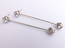 Load image into Gallery viewer, Long Silver Tone Diamante Stud earrings (4x colour options)
