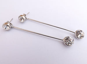 Long Silver Tone Diamante Stud earrings (4x colour options)