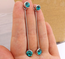 Load image into Gallery viewer, Long Silver Tone Diamante Stud earrings (4x colour options)
