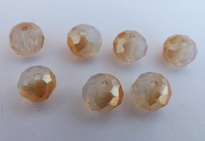 10pcs 6x8mm Metallic Champagne & Milky White  Crystal Cut Rondelle Beads