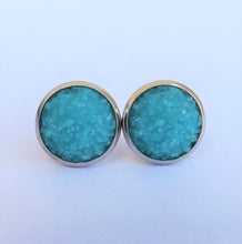 Load image into Gallery viewer, Mid Blue Glittery Stud Earrings
