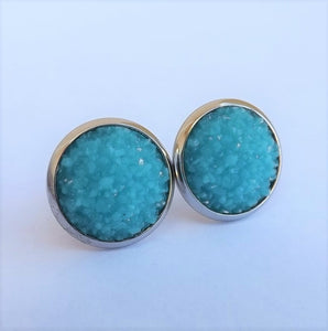 Mid Blue Glittery Stud Earrings