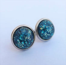 Load image into Gallery viewer, Mid Blue &amp; Black Glittery Stud Earrings
