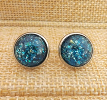 Load image into Gallery viewer, Mid Blue &amp; Black Glittery Stud Earrings
