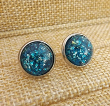 Load image into Gallery viewer, Mid Blue &amp; Black Glittery Stud Earrings
