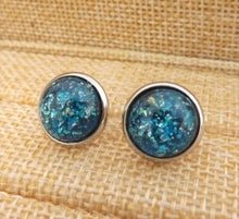 Load image into Gallery viewer, Mid Blue &amp; Black Glittery Stud Earrings
