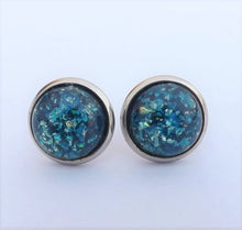 Load image into Gallery viewer, Mid Blue &amp; Black Glittery Stud Earrings
