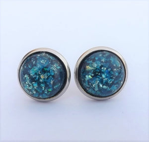 Mid Blue & Black Glittery Stud Earrings