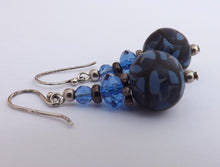 Load image into Gallery viewer, Mid Blue &amp; Black Kathryn Design Bead Earrings on Sterling Silver Hooks
