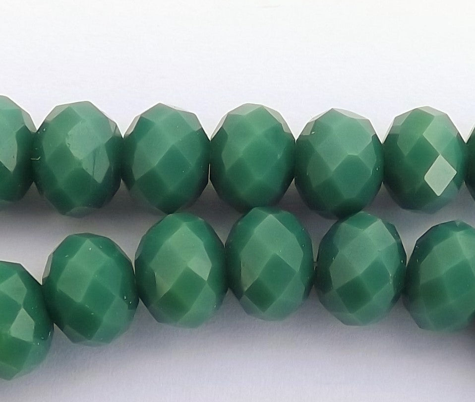 6x8mm Mid Opaque Green Crystal Cut Rondelle Beads - mog