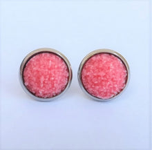 Load image into Gallery viewer, Mid Pink Glittery Stud Earrings
