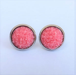 Mid Pink Glittery Stud Earrings