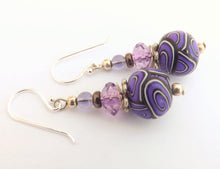Load image into Gallery viewer, Mid Purple Koru Kathryn Design earrings on Sterling Silver Hooks
