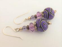 Load image into Gallery viewer, Mid Purple Koru Kathryn Design earrings on Sterling Silver Hooks
