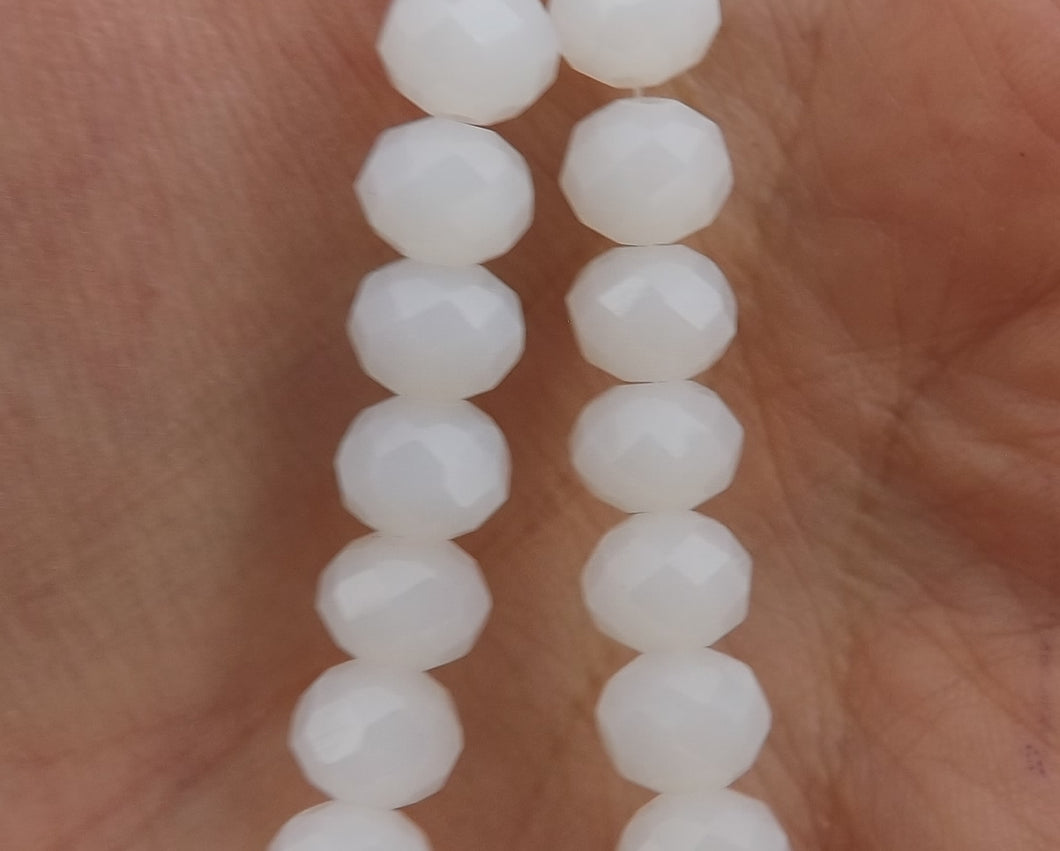 6x8mm Milky White Crystal Cut Rondelle Beads  - myl