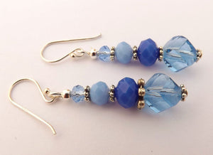 Mixed Blue Crystal Cut Bead Earrings