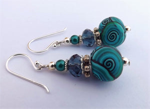 Mixed Teal Kathryn Design Bead Earrings on Sterling Silver Hooks