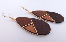 Load image into Gallery viewer, Mixed Wood &amp; Gold Tone Metal Drop Earrings
