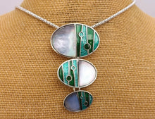 Load image into Gallery viewer, Mother of Pearl, Green &amp; Silver Round Drop Pendant Necklace
