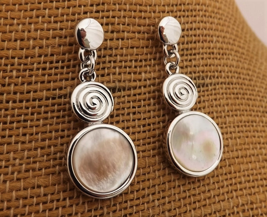 Mother of Pearl & Silver Tone Koru Stud Earrings