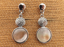 Load image into Gallery viewer, Mother of Pearl &amp; Silver Tone Koru Stud Earrings
