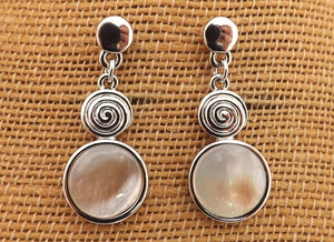 Mother of Pearl & Silver Tone Koru Stud Earrings