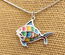 Load image into Gallery viewer, Multi Coloured Fish &amp; Stainless Steel Pendant
