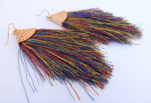 Multi Coloured Tassel & Gold Tone Drop Earrings